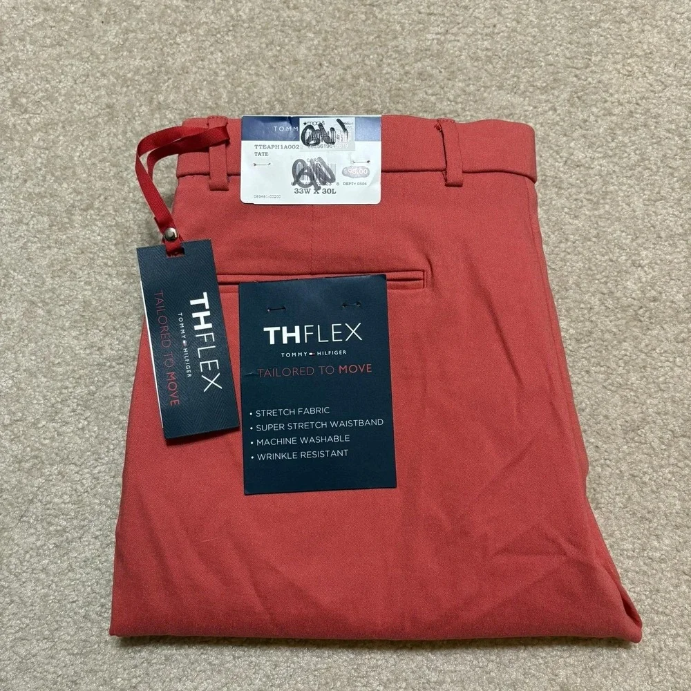 NWT Tommy‎ Hilfiger Pants Mens 33x30 Orange TH Flex Tate Chino Stretch Casual